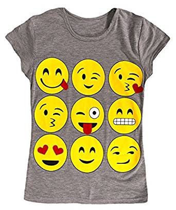 Jolly Rascals Girl's Emoji Print Short Sleeve Top