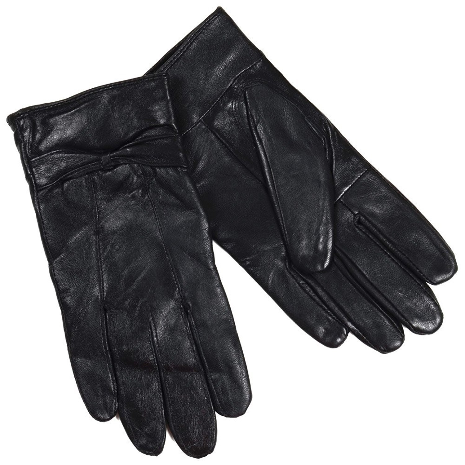 RJM Ladies Lined Sheepskin Leather Gloves With Bow